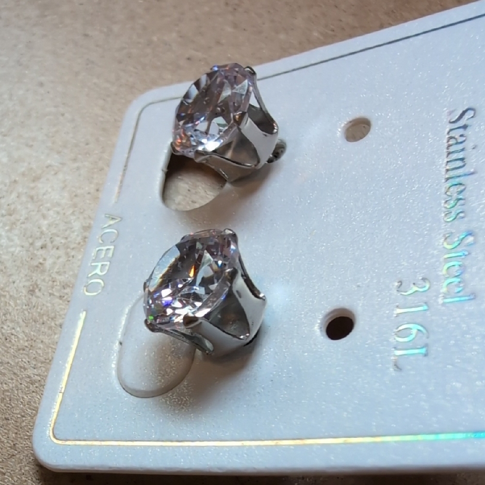Stainless Steel Stud Earrings with Cubic Zirconia